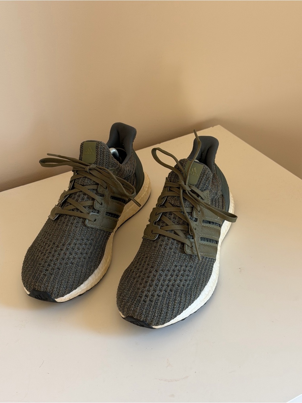 Adidas olive green ultra boost tennis shoes